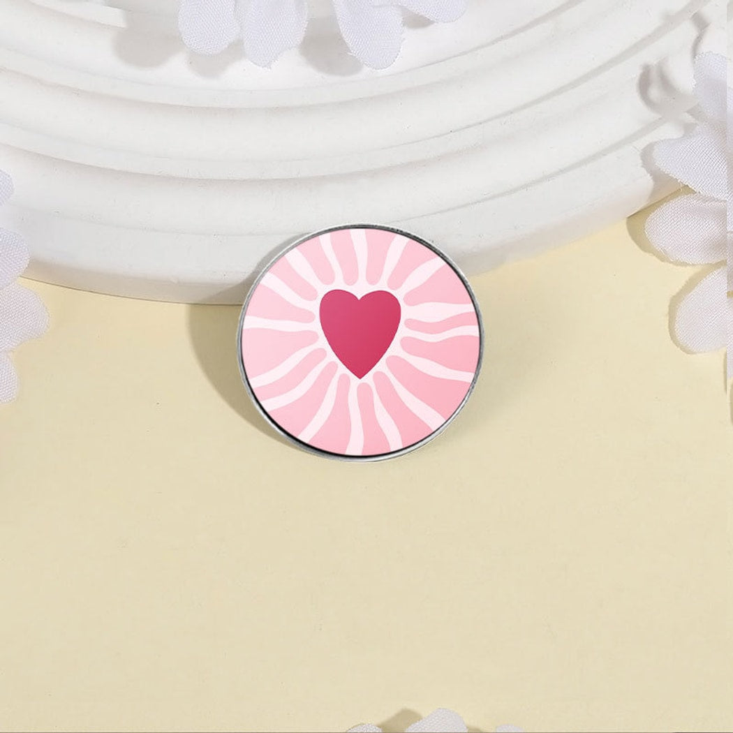 Pinori - Pink Heart Motif Round Pin
