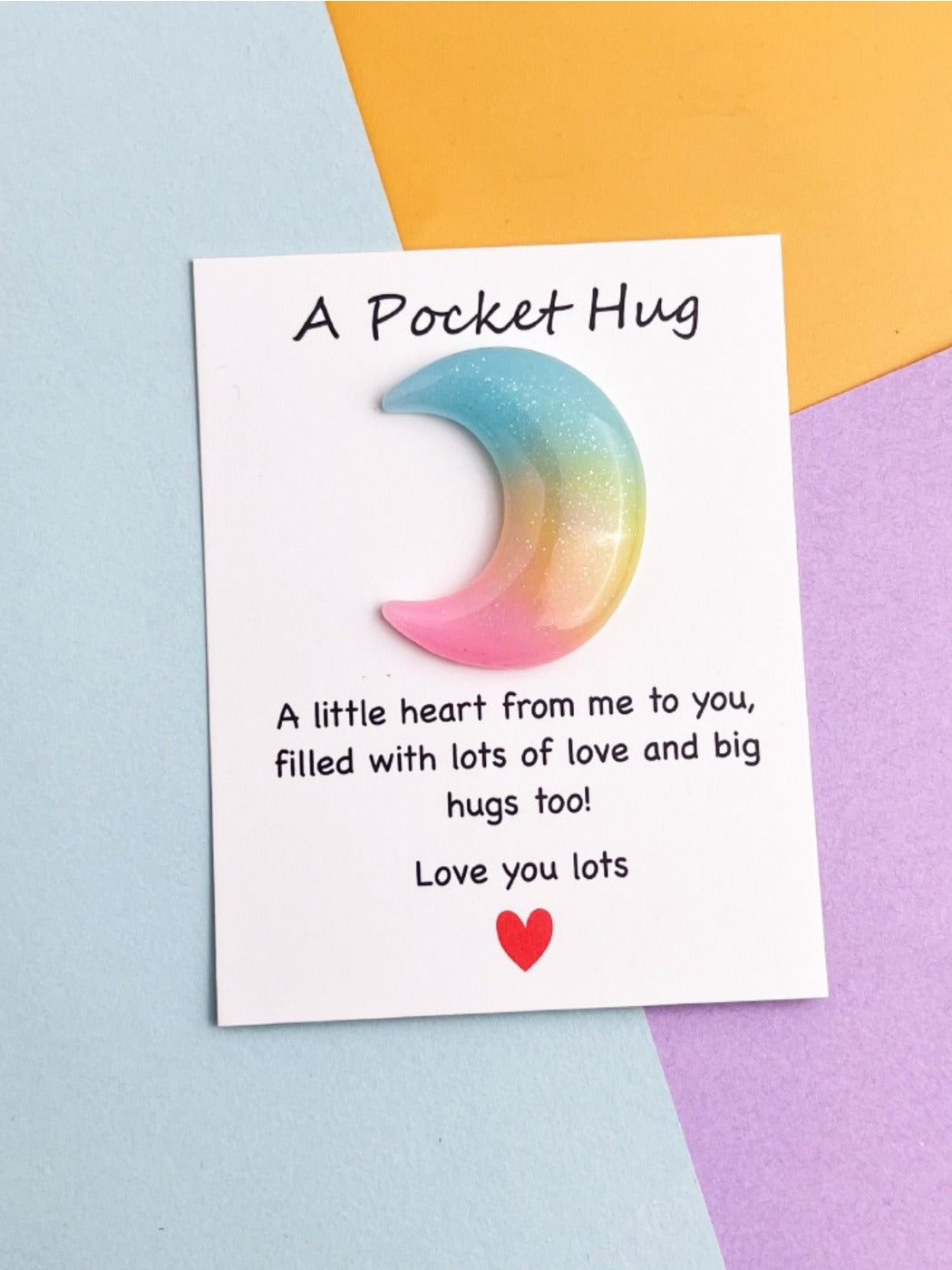 Taphug - Pocket Hug Tri Color Gradient Moon Star pocket hug card and keepsake token view 9