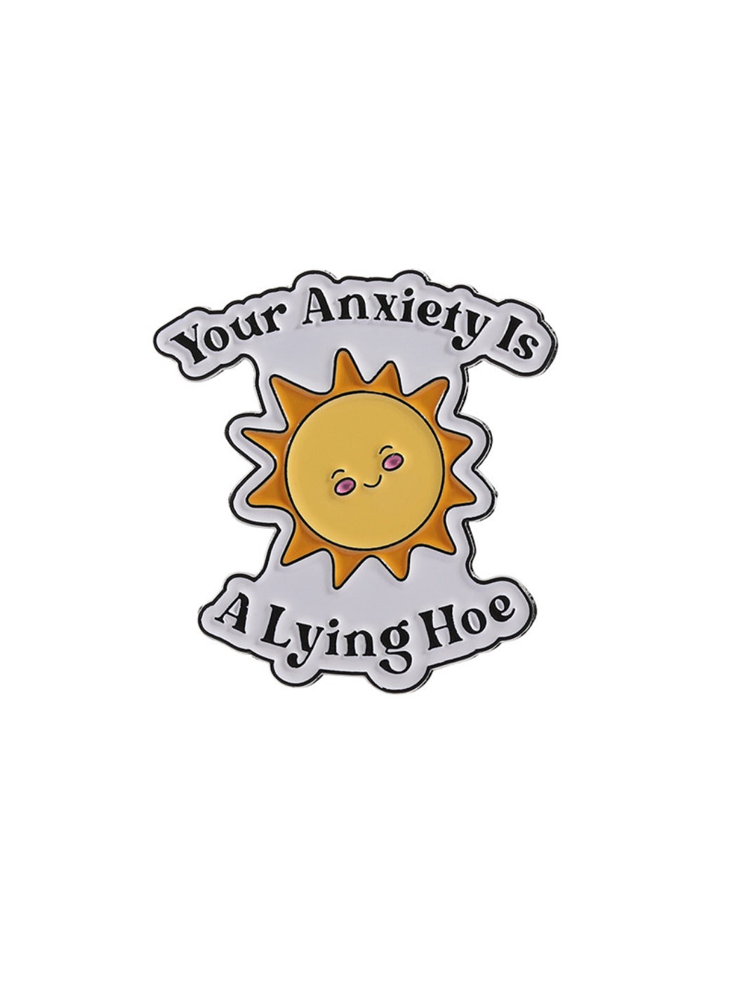 Pinori motivational sun brooch photographed with soft lighting on neutral background