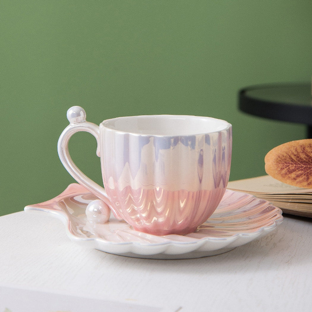Mivora - Elegant Seashell Themed Coffee Mug and Saucer Set