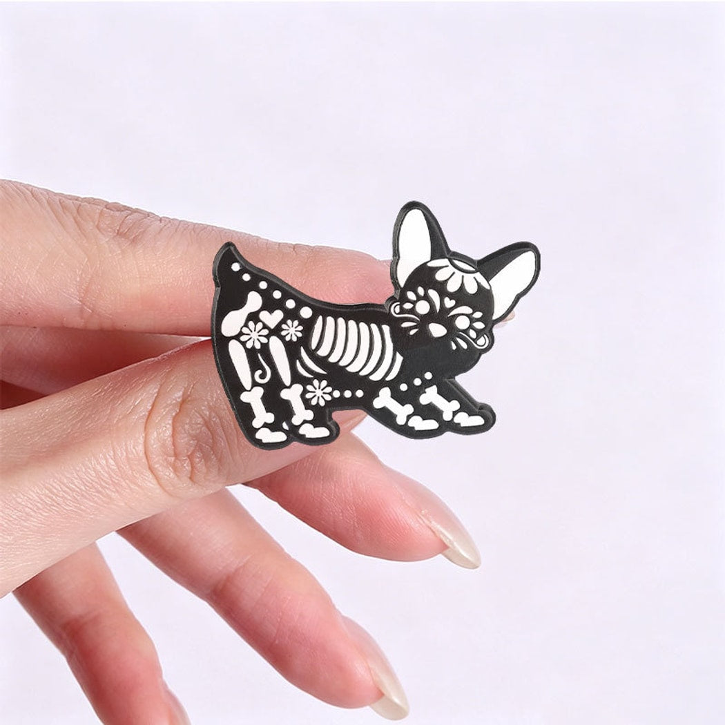 Pinori - Cat Skeleton Silhouette Enamel Pin
