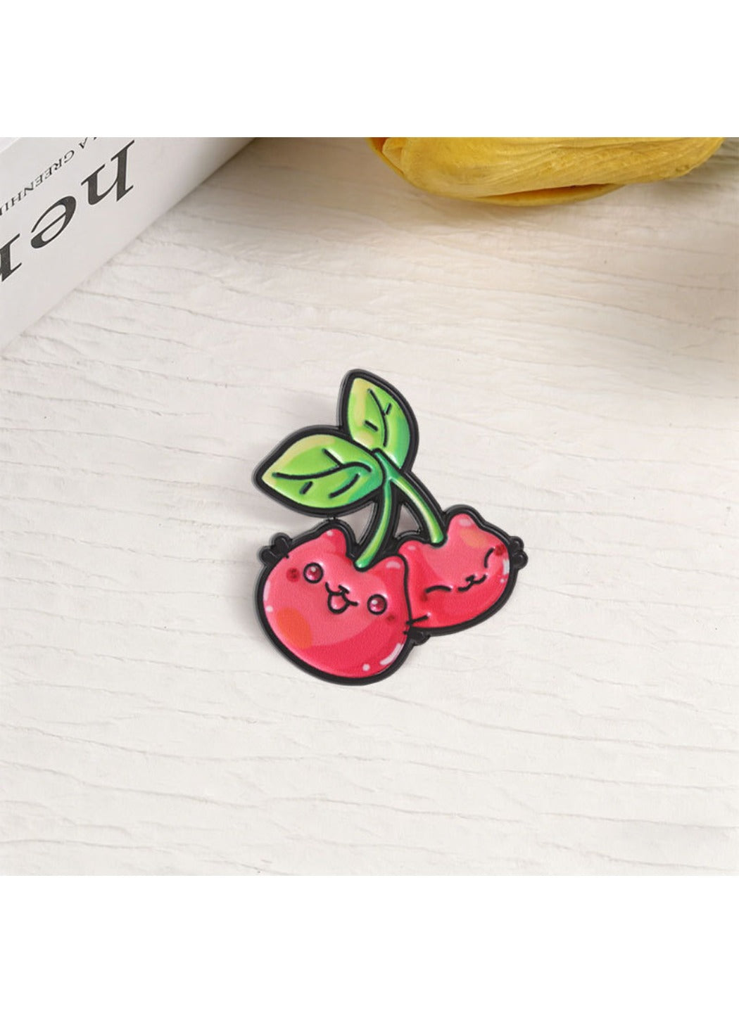 Pinori - Cute Cartoon Cherry Fruit & Kitten Pin Brooch Badge