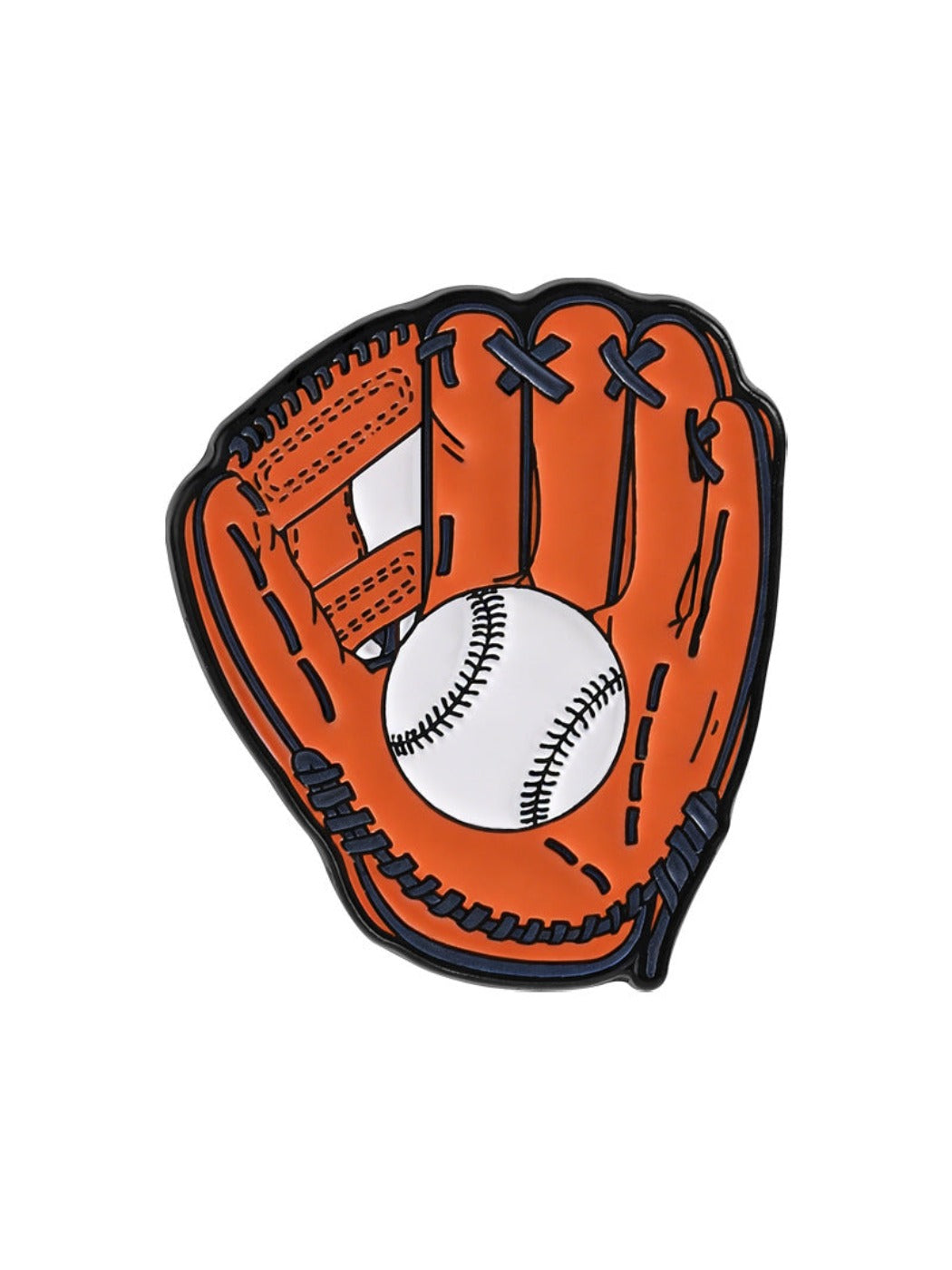 Pinori Cool Baseball Skull Glove Brooch photographed from above on a plain background
