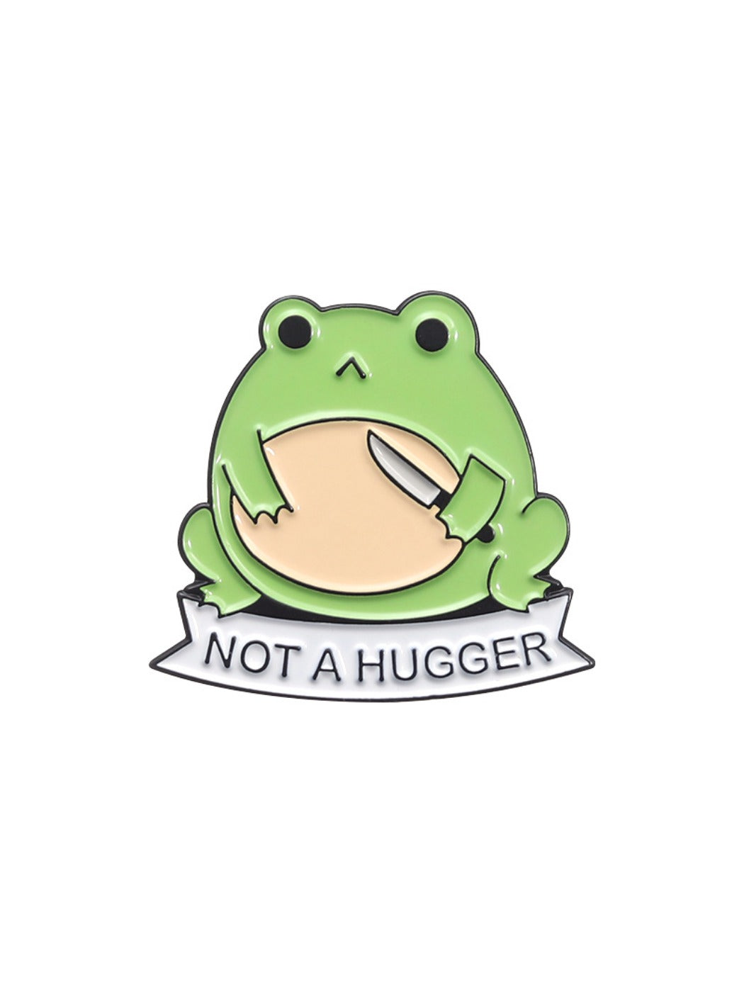 Whimsical frog on cactus enamel pin photographed with soft shadows