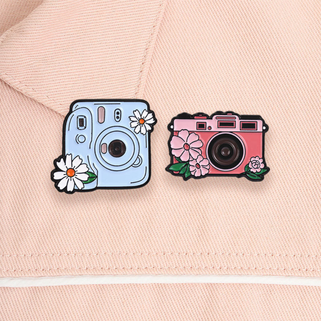 Pinori Flower Camera Enamel Pin Set