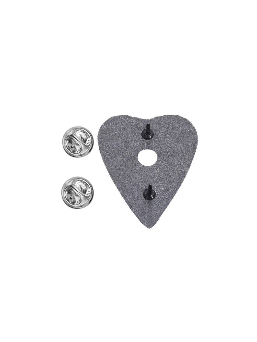 Pinori black punk metal heart pin badge on a black leather jacket
