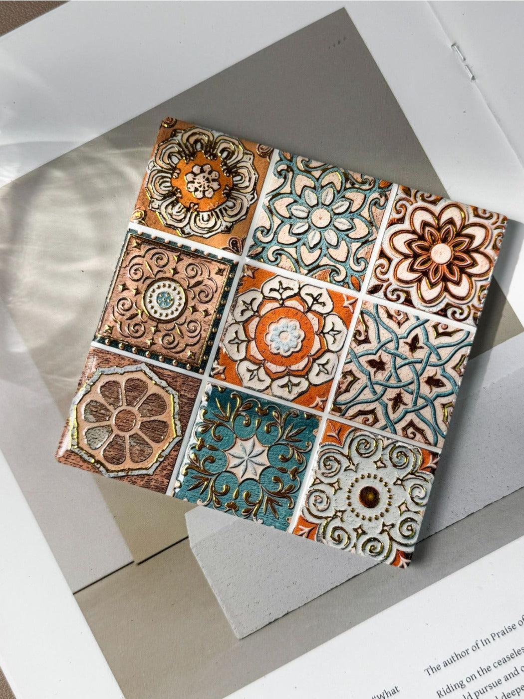 Thimara - Vintage Grid Floral Embossed Coasters
