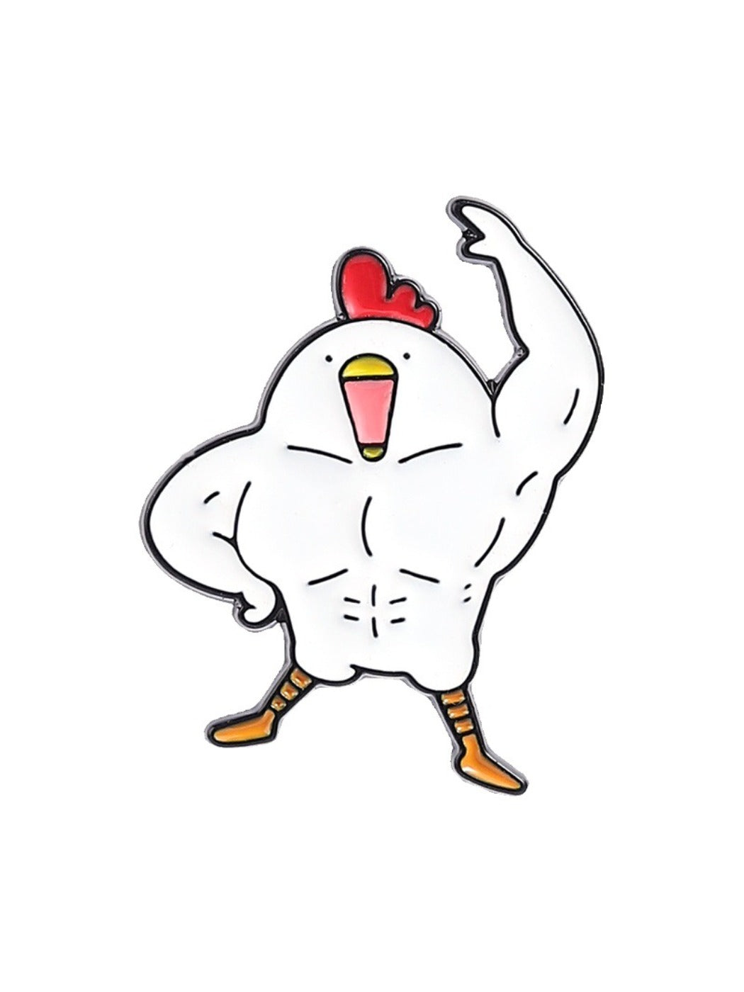 Pinori gym chicken brooch displayed with other colorful enamel pins