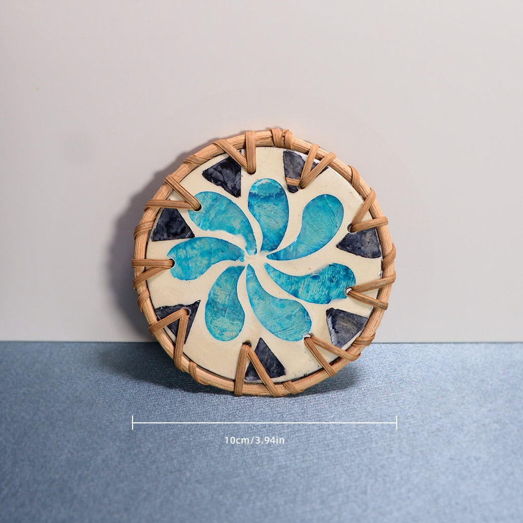 Thimara - Intarsia Floral Pattern Round Coaster