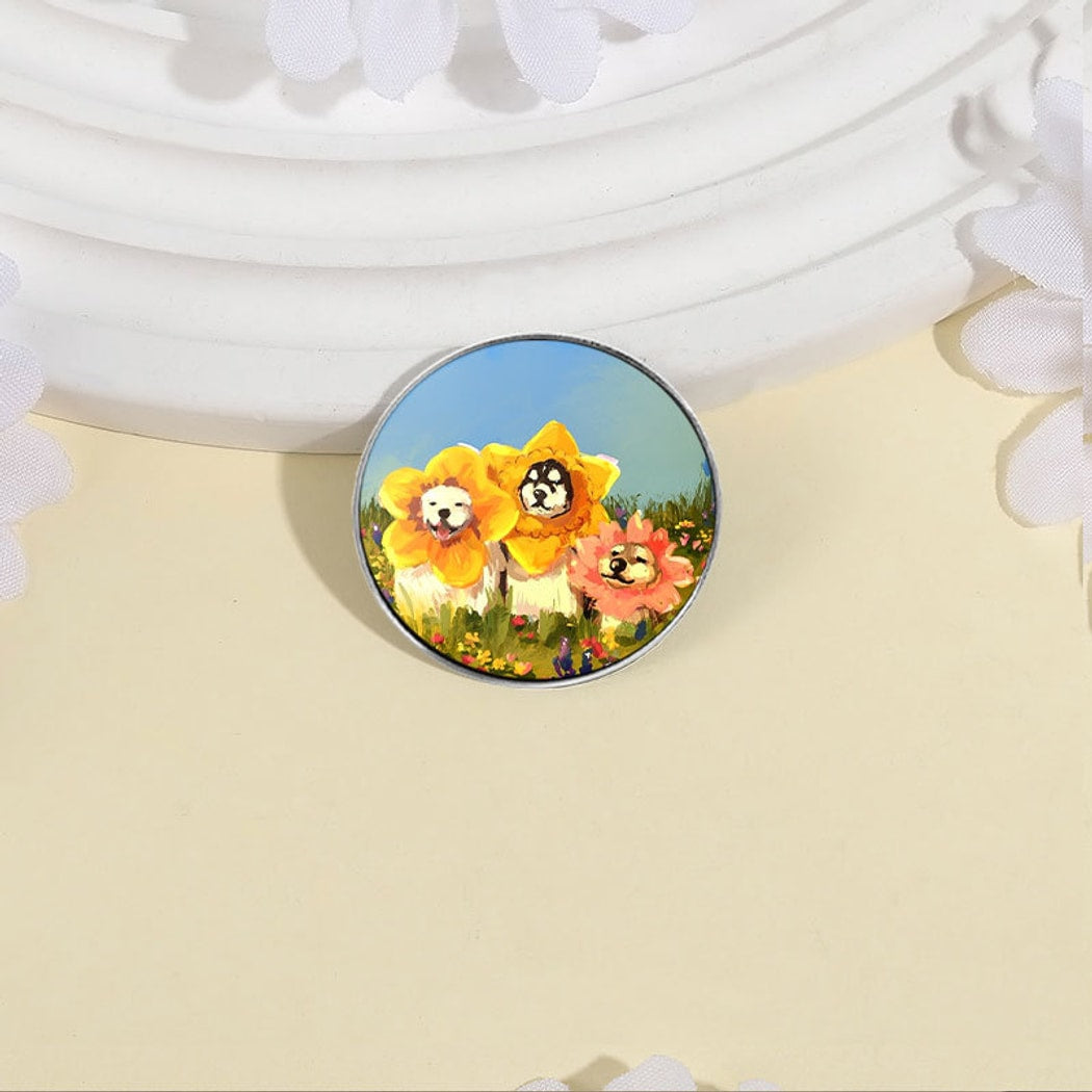 Pinori - Playful Floral Dog Portrait Fashion Brooch