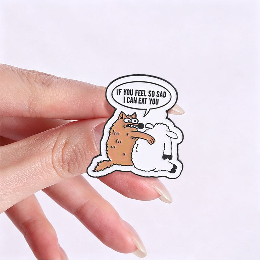 Pinori - Painted Animal Motif Wolf and Lamb Pin