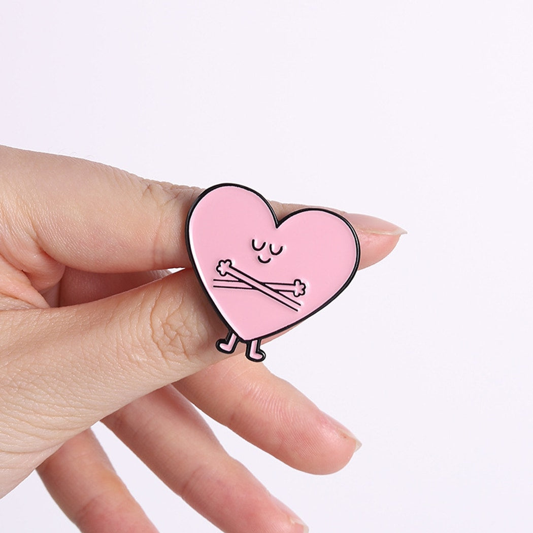 Pinori - Painted Heart Face Geometric Accent Brooch