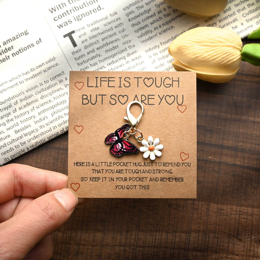 Taphug - Pocket Hug Butterfly White Flower Keychain