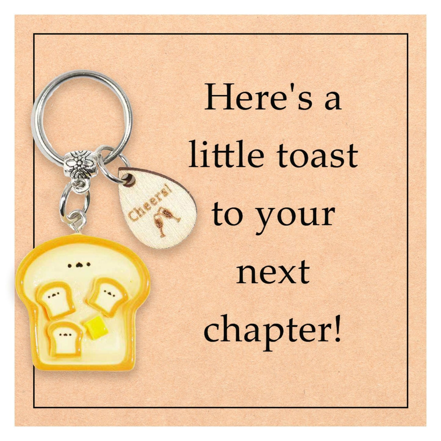 Taphug cute bread cartoon keychain displayed on a plain surface with keyring