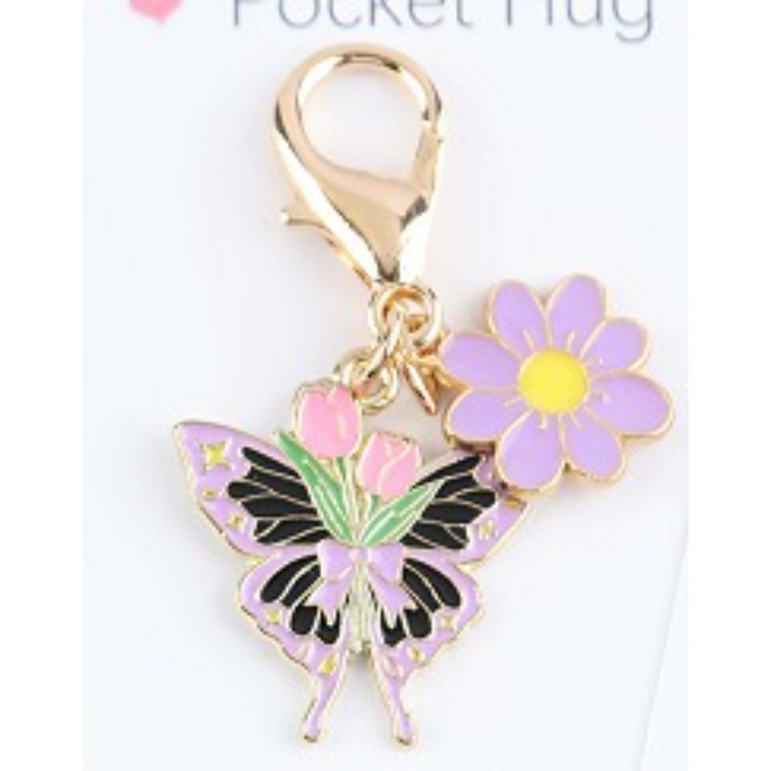 Taphug Floral Butterfly Charm Pocket Hug with packaging and charm in focus