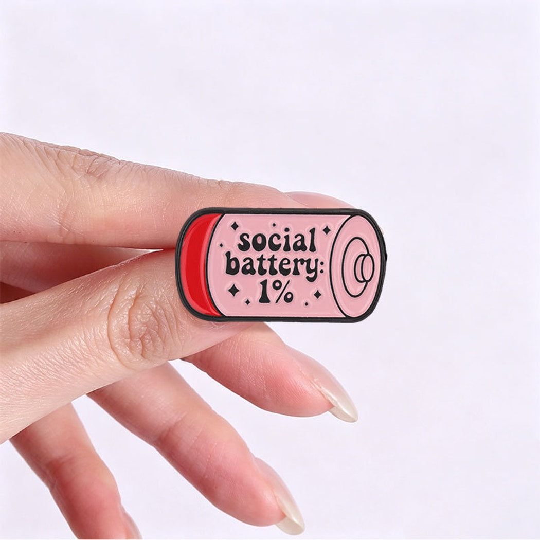 Pinori - Social Battery Text Statement Decorative Pin