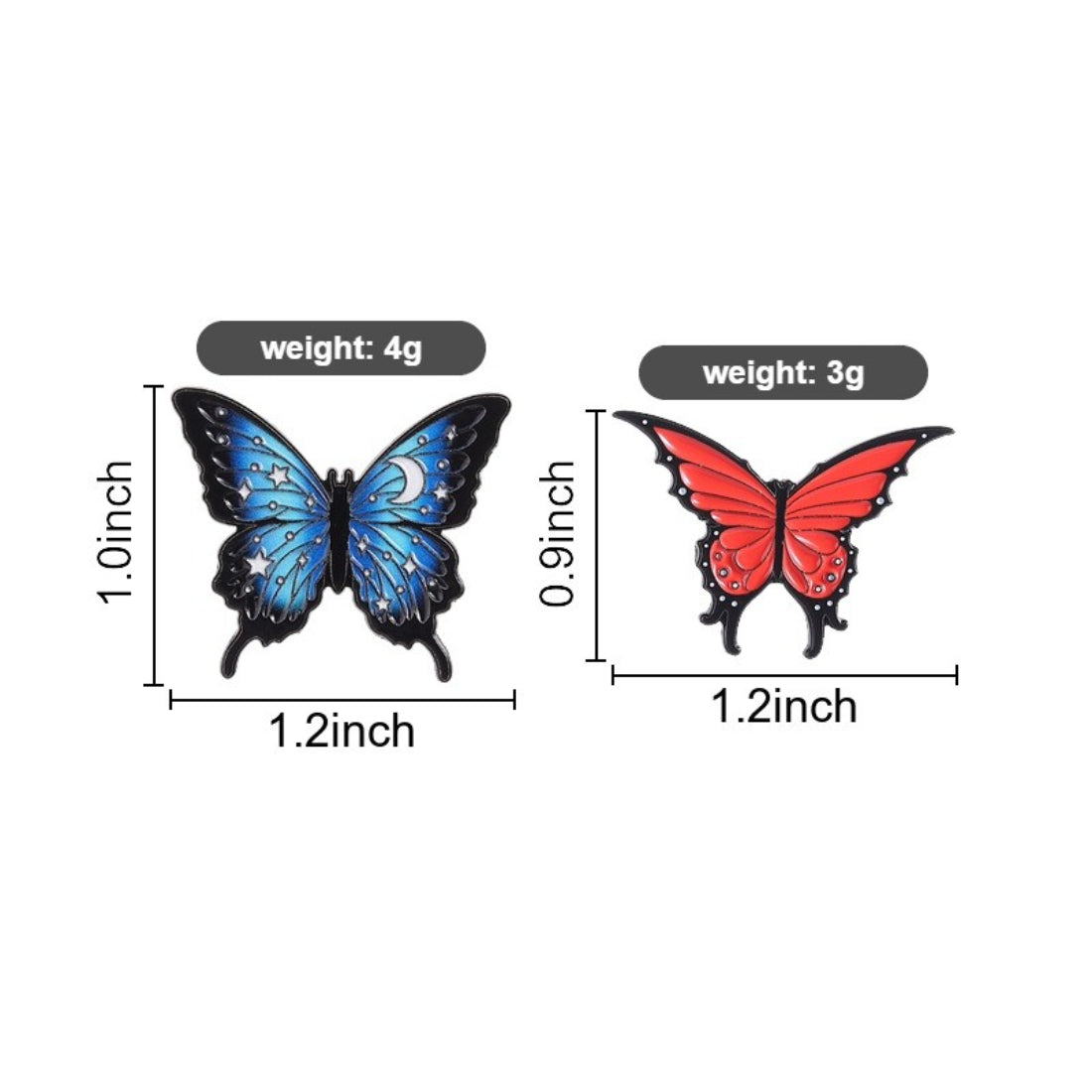 Pinori Starry Wing Butterfly enamel pin in packaging with branding