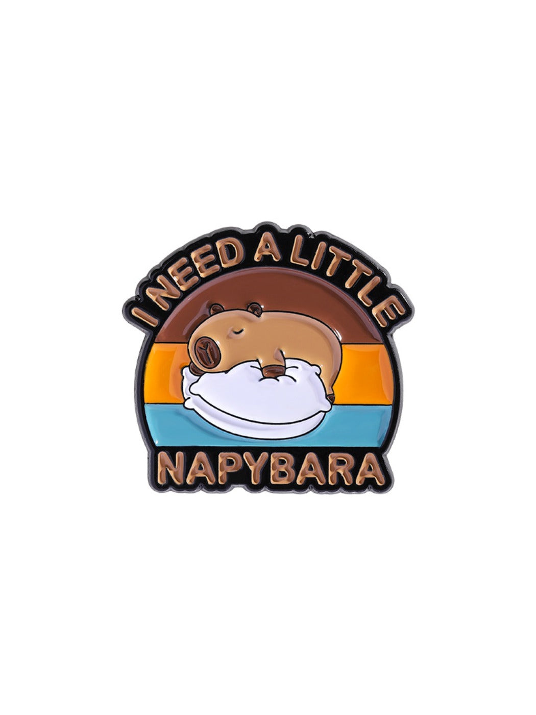 Pinori capybara enamel pin photographed with natural light highlighting colors