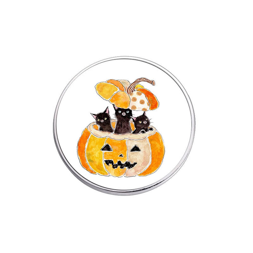 Pinori - Halloween Pumpkin Black Cat Round Pin
