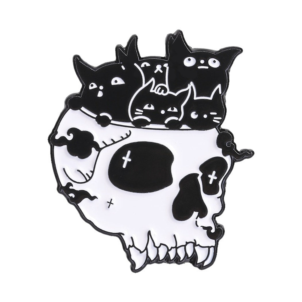 Pinori - Gothic Skull and Cat Decorative Pin