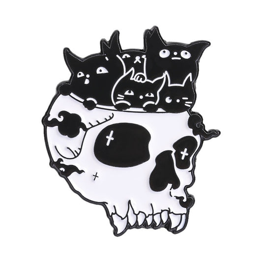 Pinori - Gothic Skull and Cat Decorative Pin