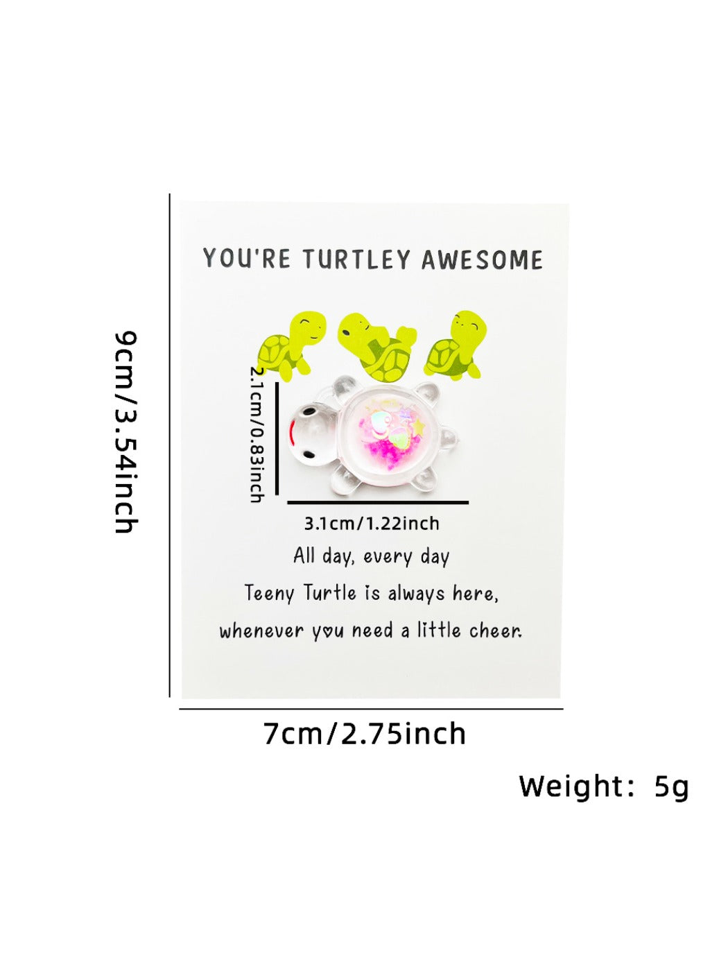 Inside view of the Taphug DIY Glitter Turtle Pocket Hug Card with message space