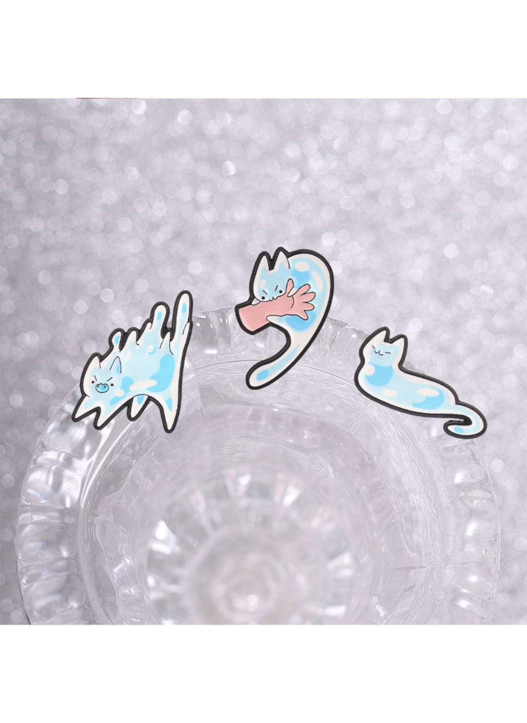 Pinori -  Cute Cartoon Funny Distorted Blue Kitten Pin Brooch Badge