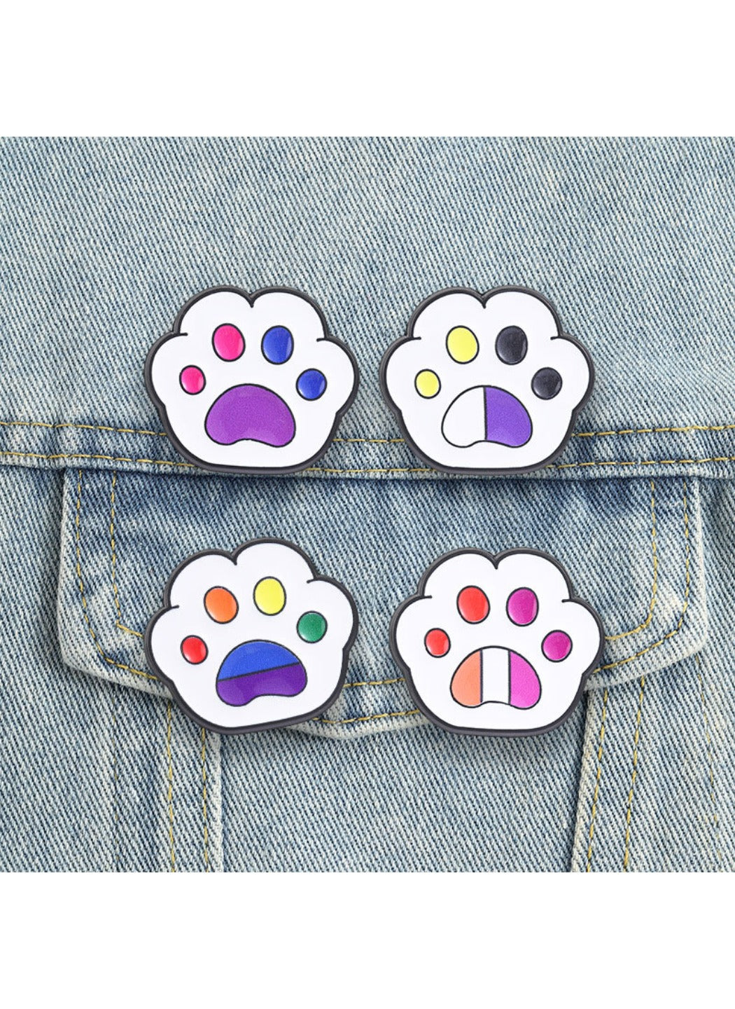 Pinori - Cat Paw Brooch Badge, Cute Cartoon Colorful Paw Pin