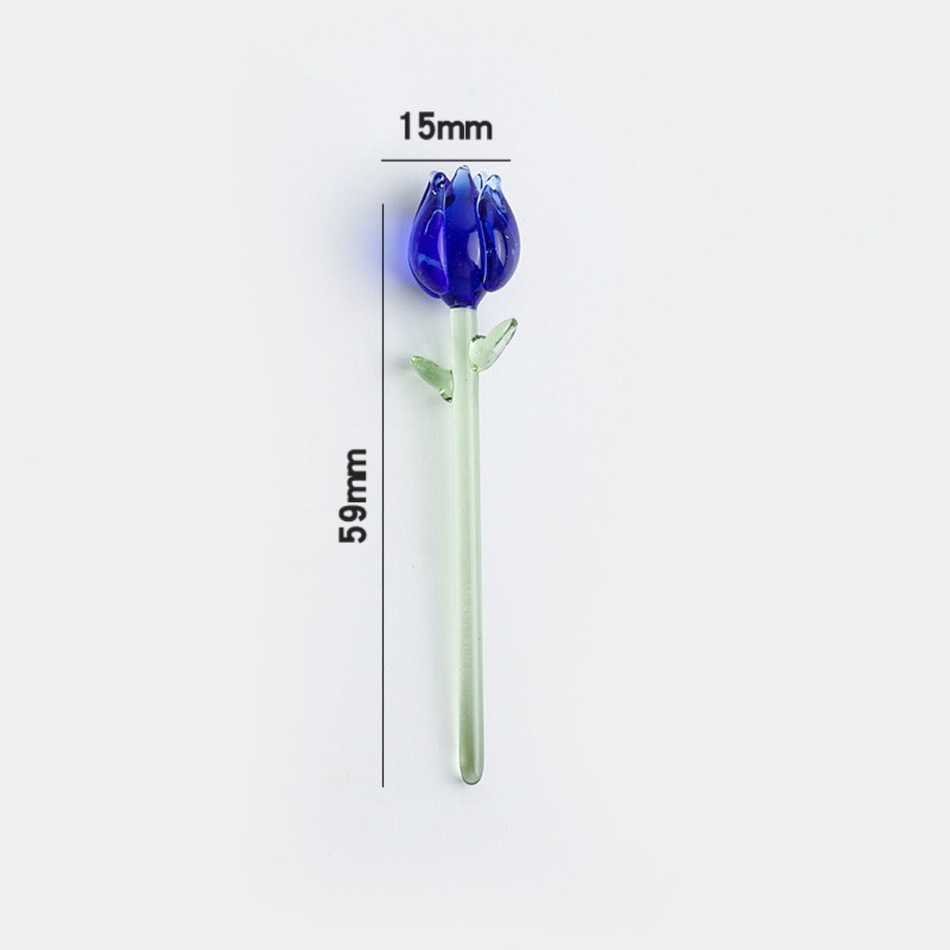 Small handcrafted glass rose with smooth petals and a thin green stem