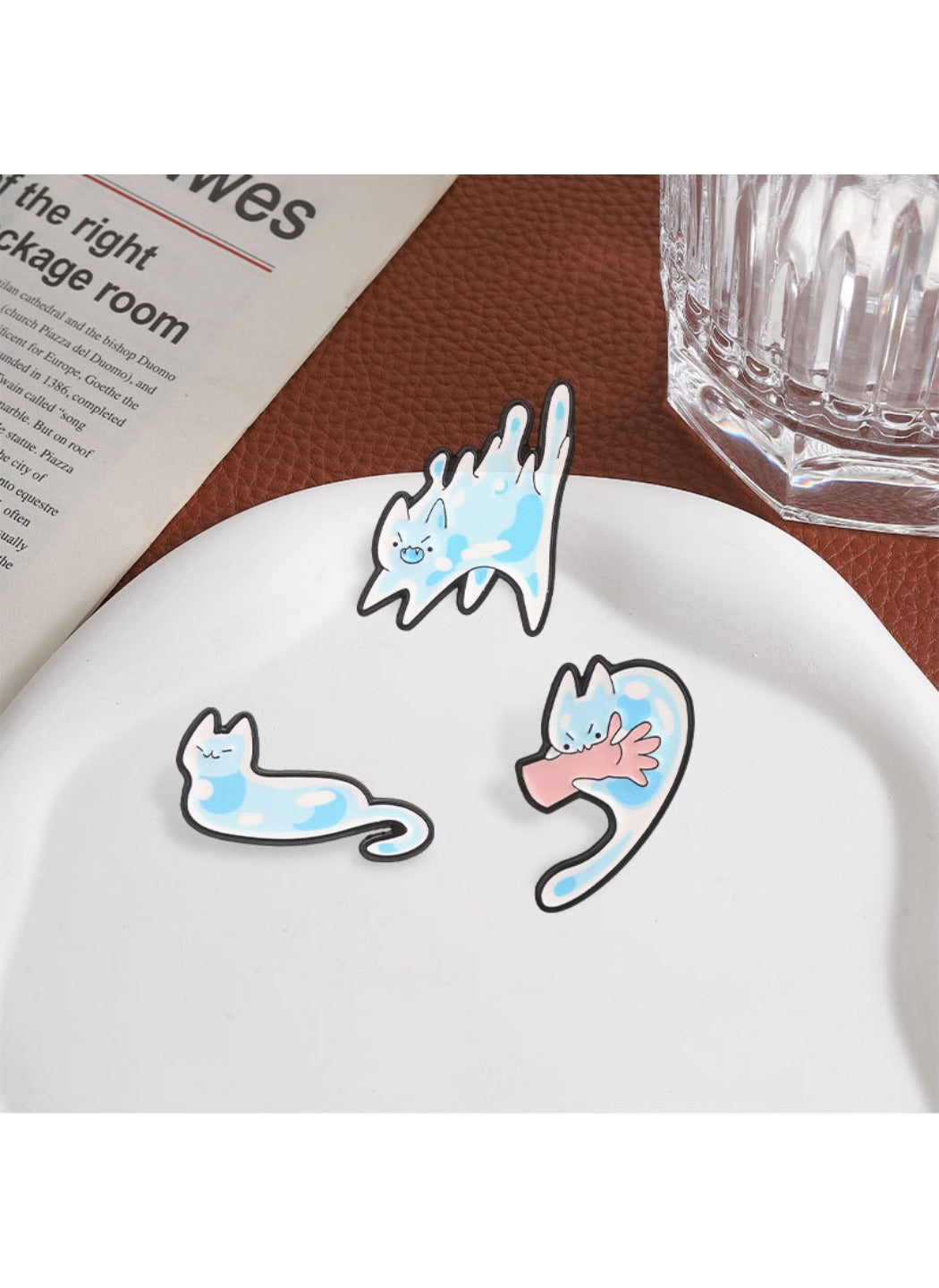 Pinori -  Cute Cartoon Funny Distorted Blue Kitten Pin Brooch Badge