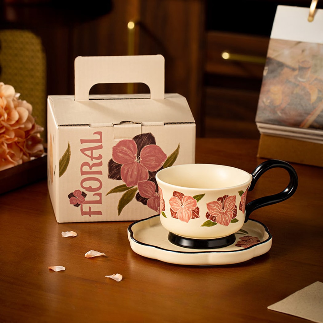 Mivora - Flower Pattern Coffee Cup and Saucer Set