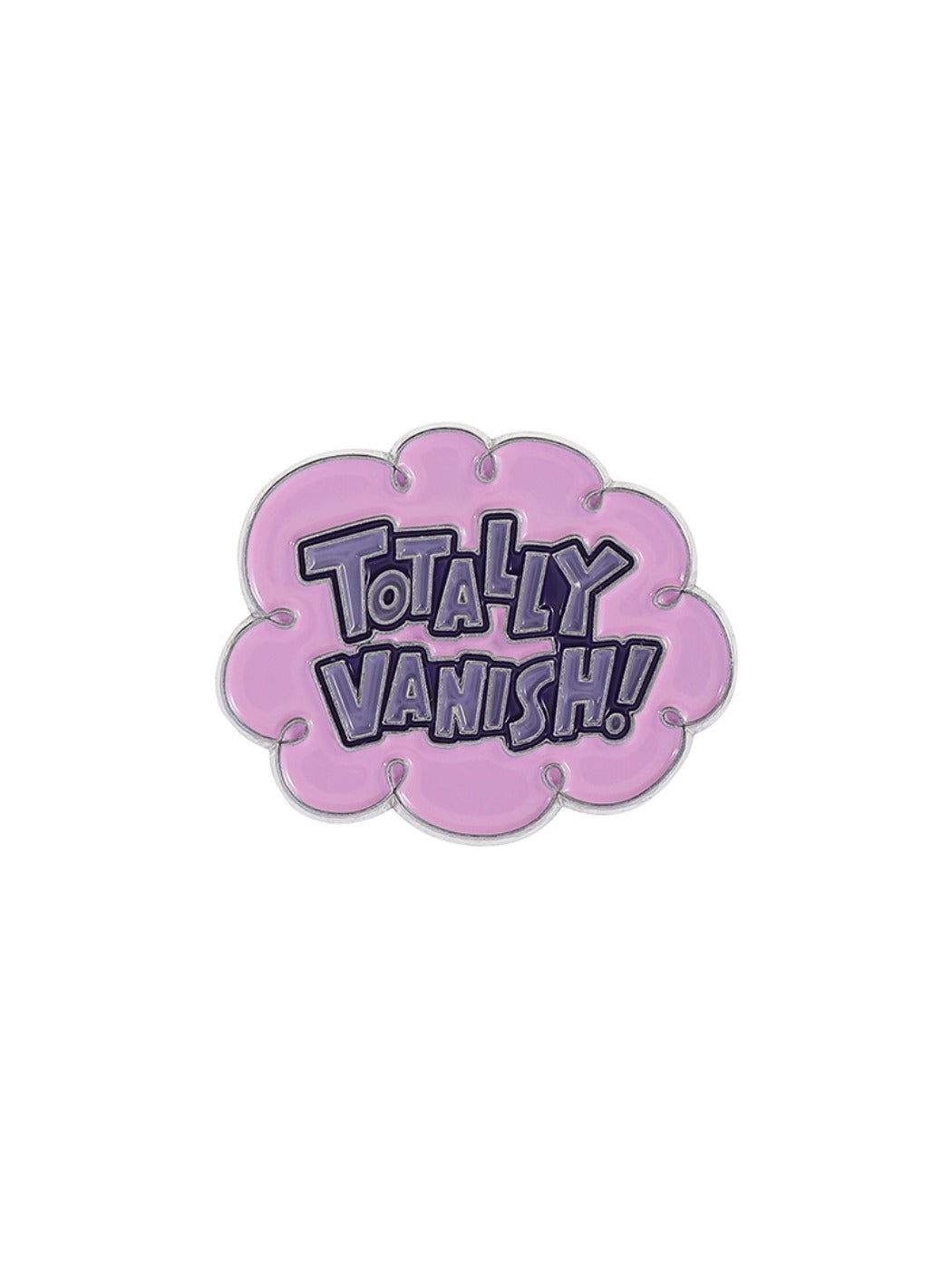 Pink cloud metal pin with shiny enamel finish photographed in natural light