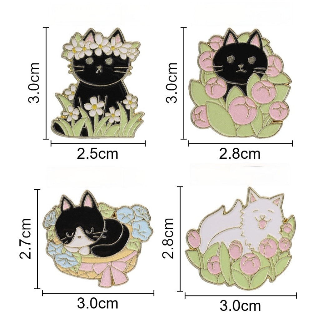 Pinori - Floral Cartoon Cat Outfit Accent Brooch