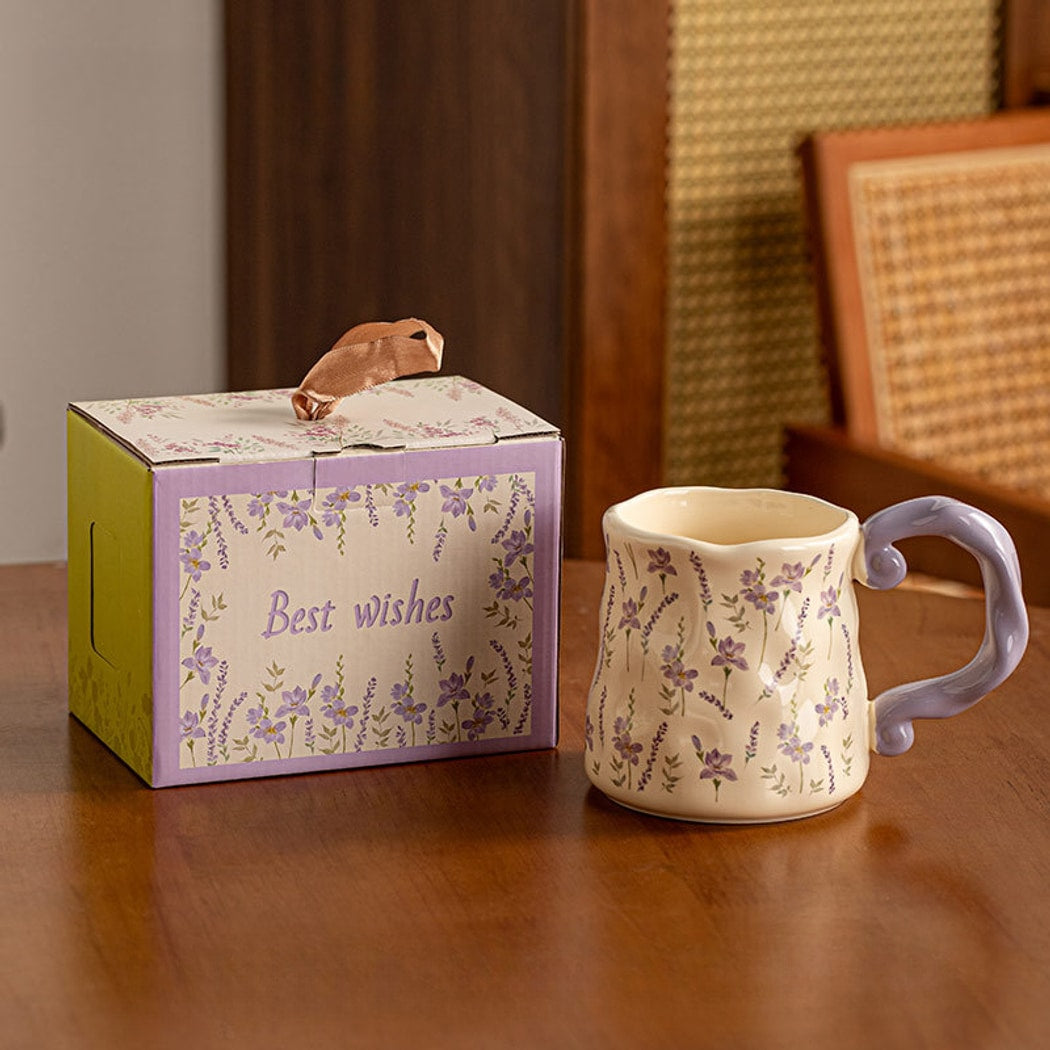 Mivora - Floral Print Vine Design Handle Coffee Mug