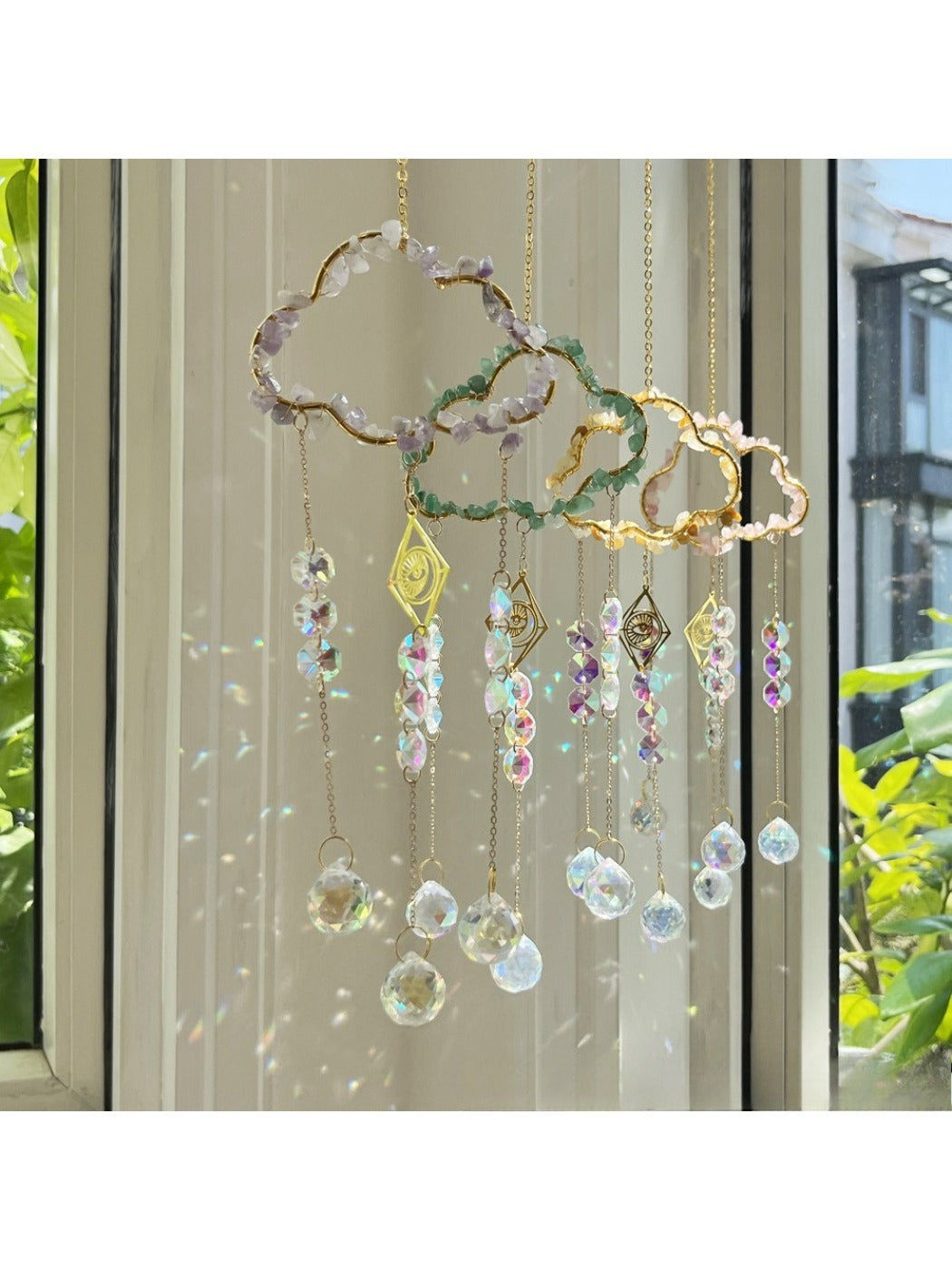 Somnia Cloud Crystal-Look Hanging Sun Catcher with cloud frames and dangling drops