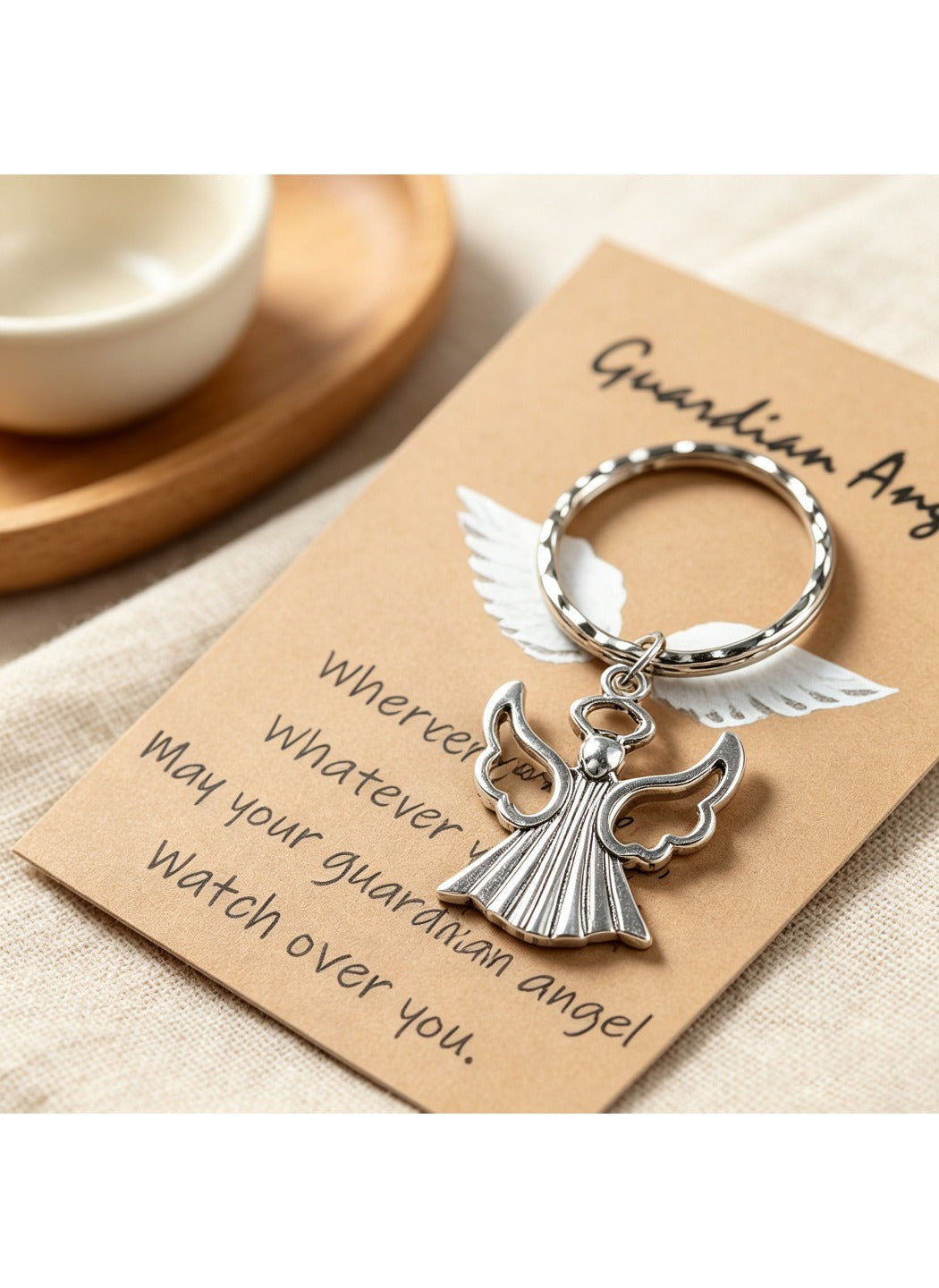 Taphug  - Alloy Pocket Hug Card Silver Angel Keychain