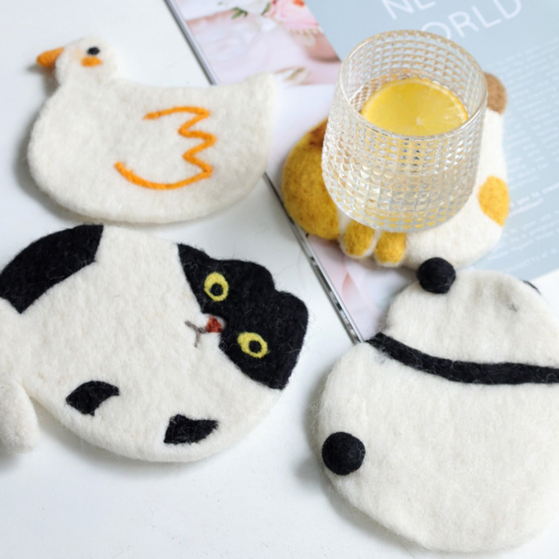 Handmade Cute Cat Wool Felt Coaster