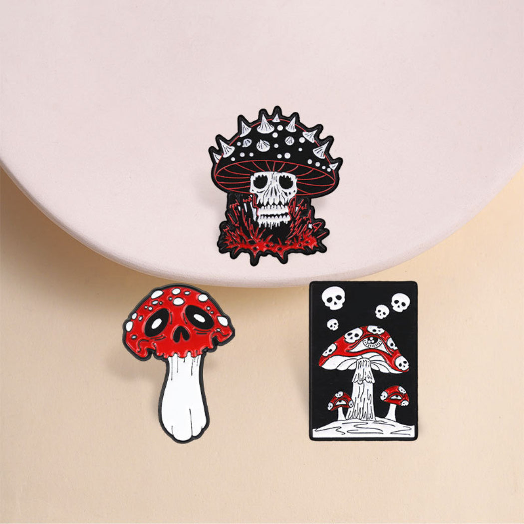 Pinori Skull Mushroom Enamel Pin Set