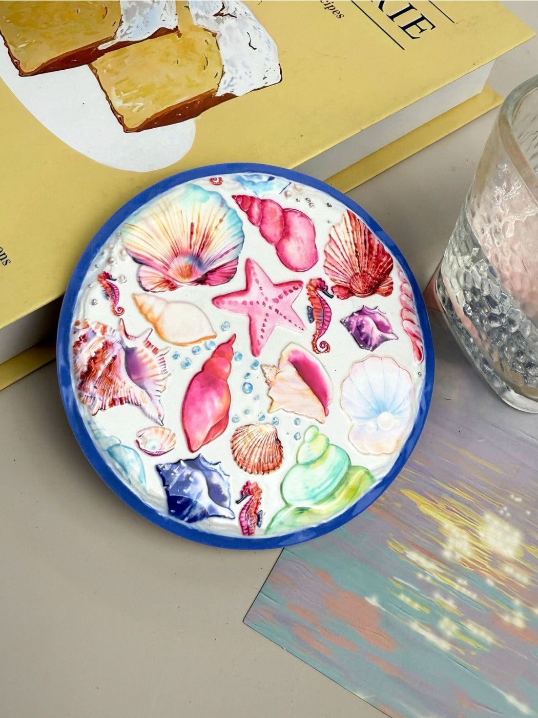 Thimara - Ocean Themed Ceramic Coaster Set with Shell and Conch