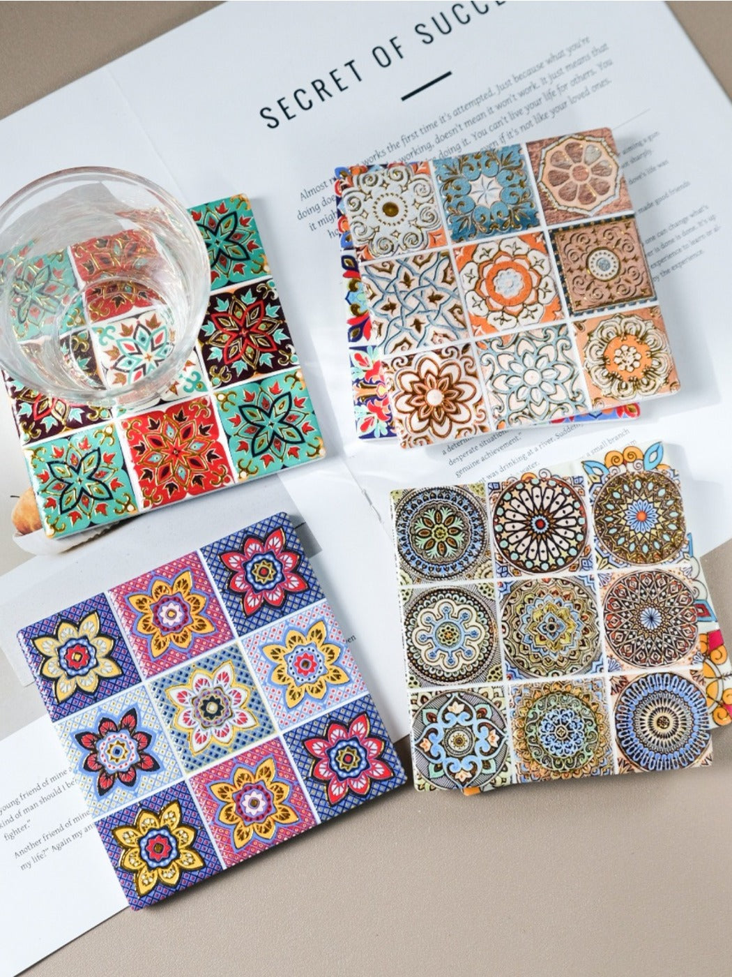 Thimara - Vintage Grid Floral Embossed Coasters