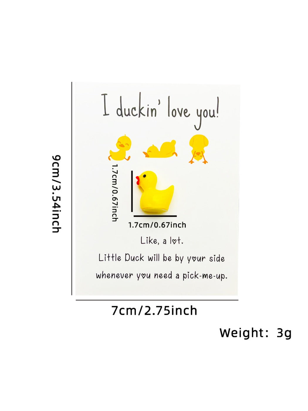 Taphug resin duck pocket hug card displayed on a wooden surface
