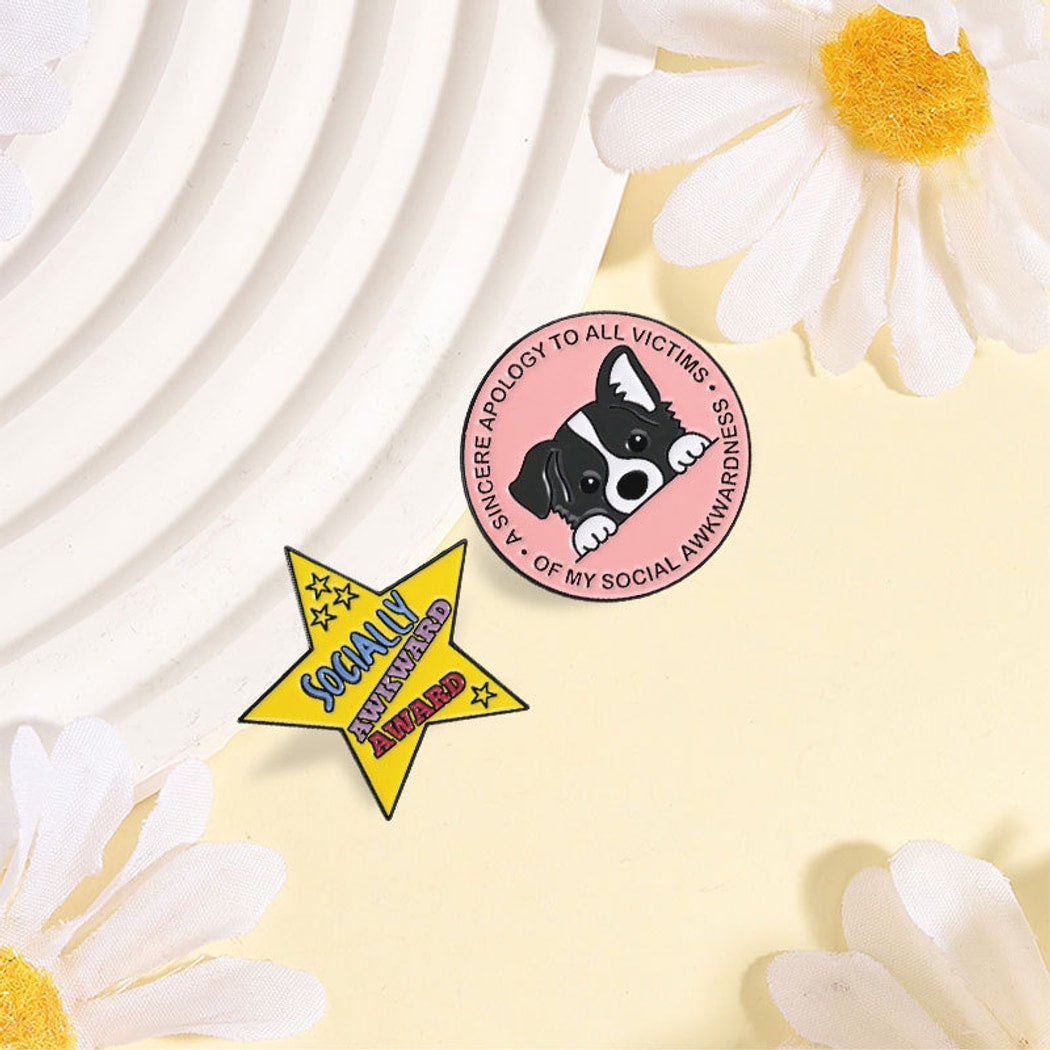 Pinori - Cartoon Dog and Quote Star Enamel Pin