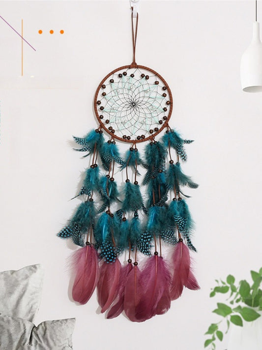 Somnira vintage dream catcher wall hanging with intricate web and brown feathers