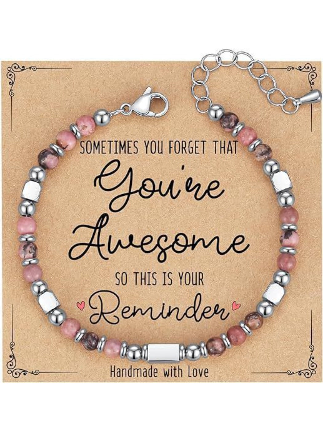 Emora stone bracelet coiled beside the branded card on a neutral background