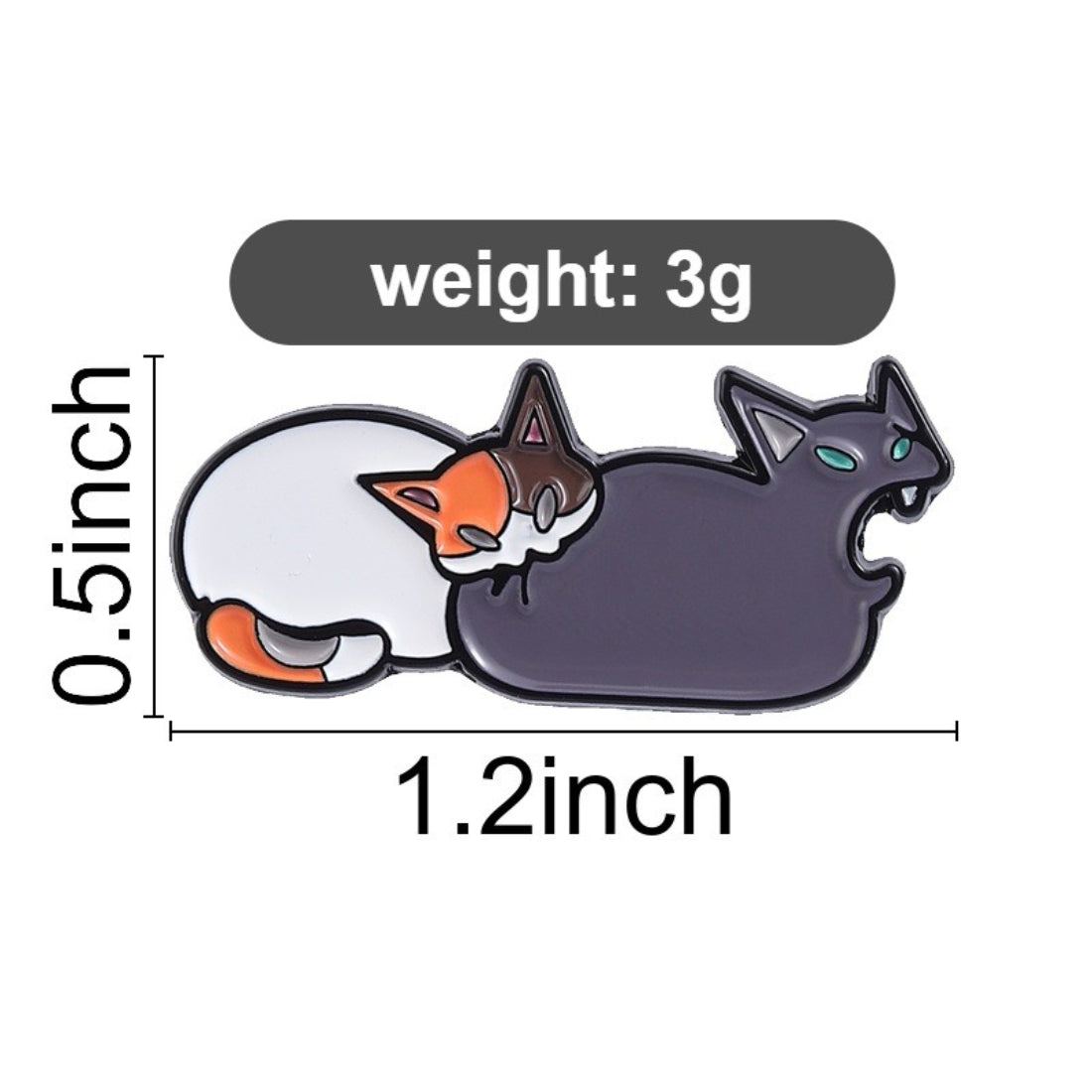 Pinori enamel pin attached to a denim jacket featuring a playful cat biting its tail