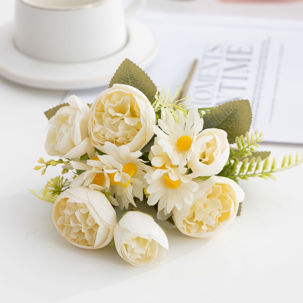 Roselle - Elegant Artificial Peony and Daisy Bouquet
