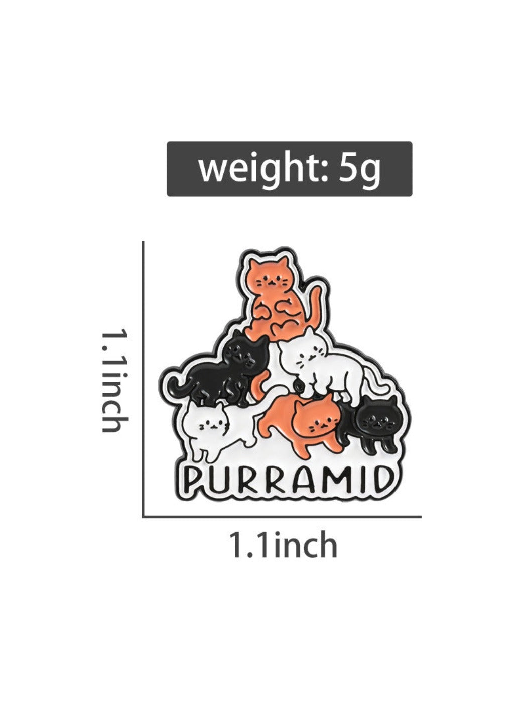 Side angle of Pinori Cat Pyramid Brooch displaying its three-dimensional form