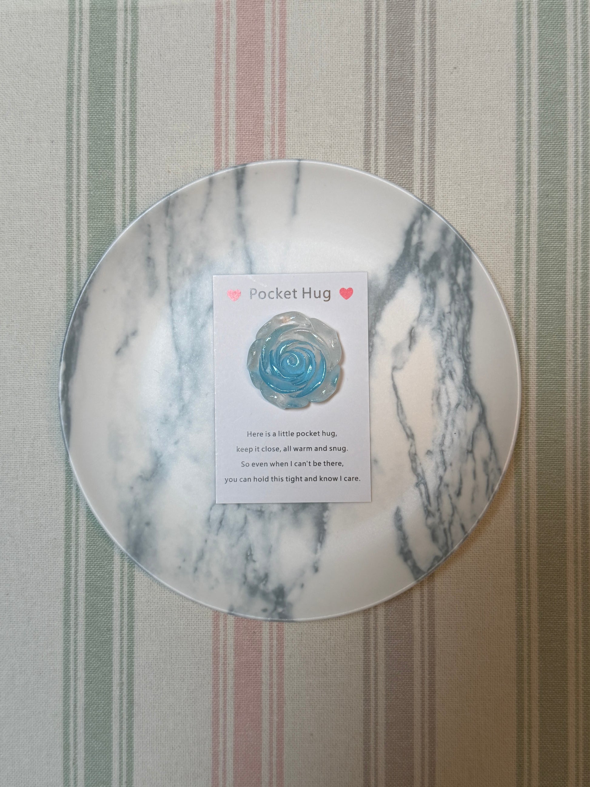 Pocket hug card showing room for a tiny photo or note next to the polyester token