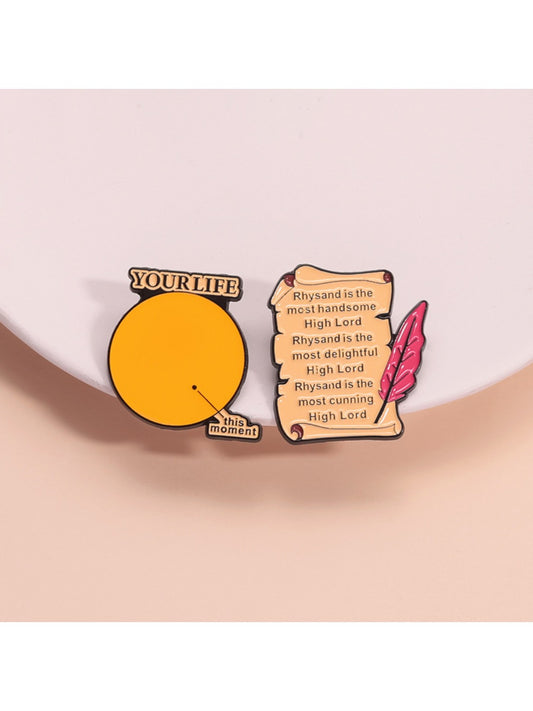 Pinori orange badge letter decorative clasp pin on white background