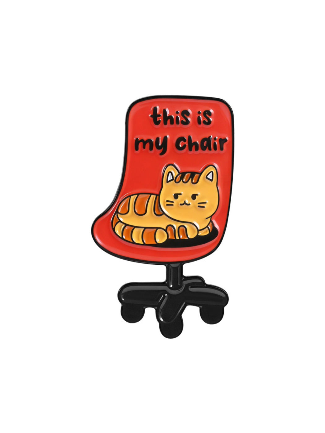 Pinori orange cat pin displayed on a corkboard with push pins